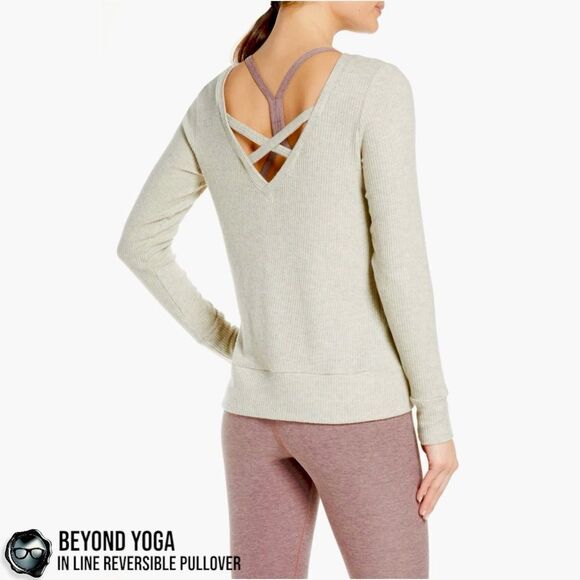 BEYOND YOGA IN LINE REVERSIBLE RIBBED SWEATER OATMEAL HEATER CRISSCROSS STRAPS - Picture 7 of 12